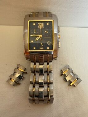 Citizen Two-Tone Rectangular Chronograph Watch - Stainless and Gold Blue face